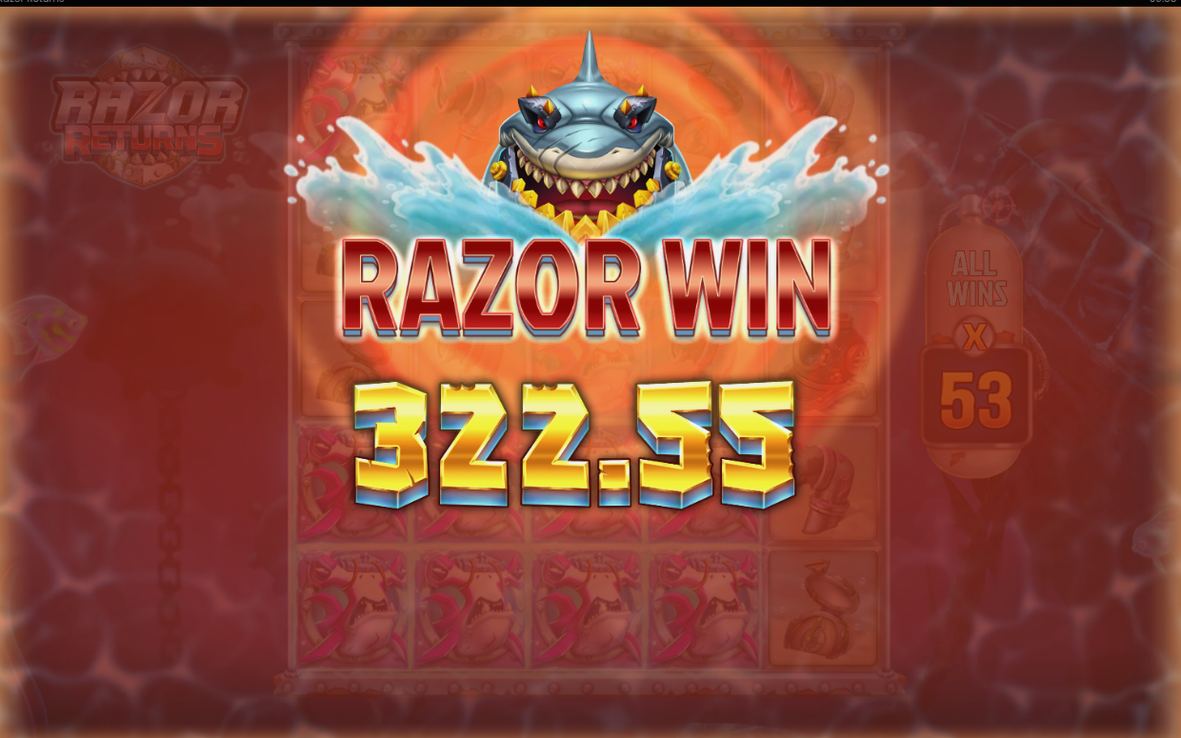 Win screen with the amount paid on the total bet