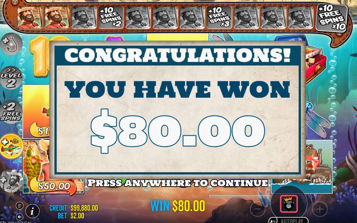 Win screen showing the total from fish money values