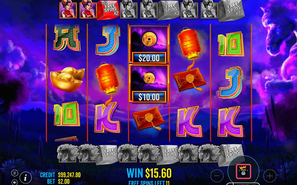 Free Spins counter with Lady and Horse WILD meters